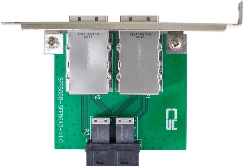 CY Mini SAS SFF-8088 to Internal SAS HD SFF-8643 PCBA Female Adapter Dual Ports with Low Profile Bracket - Image 2
